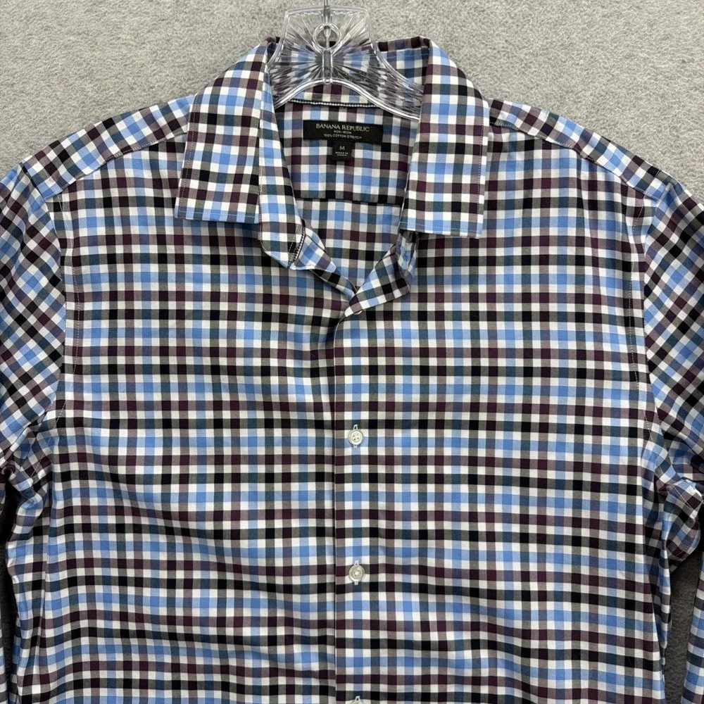 Banana Republic‎ Shirt Mens Medium Blue Purple Gingham Check Camden Dress Casual